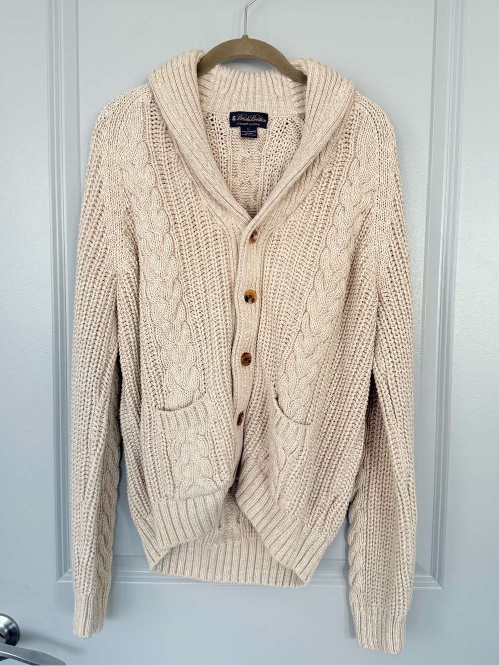 Brooks Brothers Cream Cable Knit Shawl Collar Cardigan